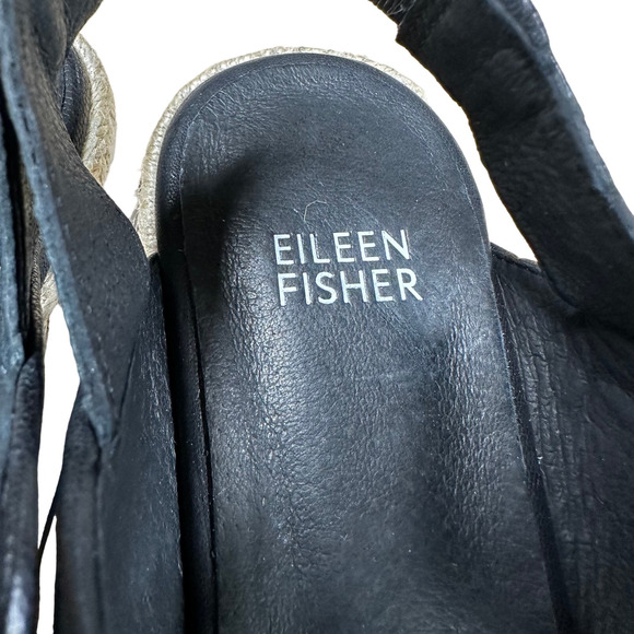 Eileen Fisher NWOB Dash Wedge Slip On Slingback Sandal Black Size 7 Open Toe - Picture 7 of 9